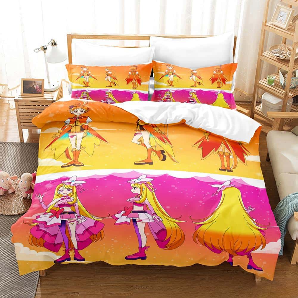 3D Kawaii Anime Hirogaru Sky! Pretty Cure Bedding Set Single Twin Full Queen King Size Bed Set Adult Kid Bedroom Duvetcover Sets