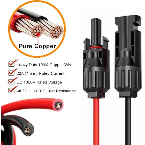 4 Pairs Solar Connector Y Branch Parallel Adapter Cable Wire Plug 2 to 1 Male Female Connectors (M/FF, F/MM) for Solar Panel with PV Cable Clips