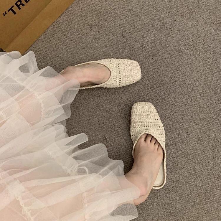 French Holiday Woven Niche Half Slippers Women'S Outerwear Spring And Summer With Skirts Evening Wind Bag Head Birkenstocks