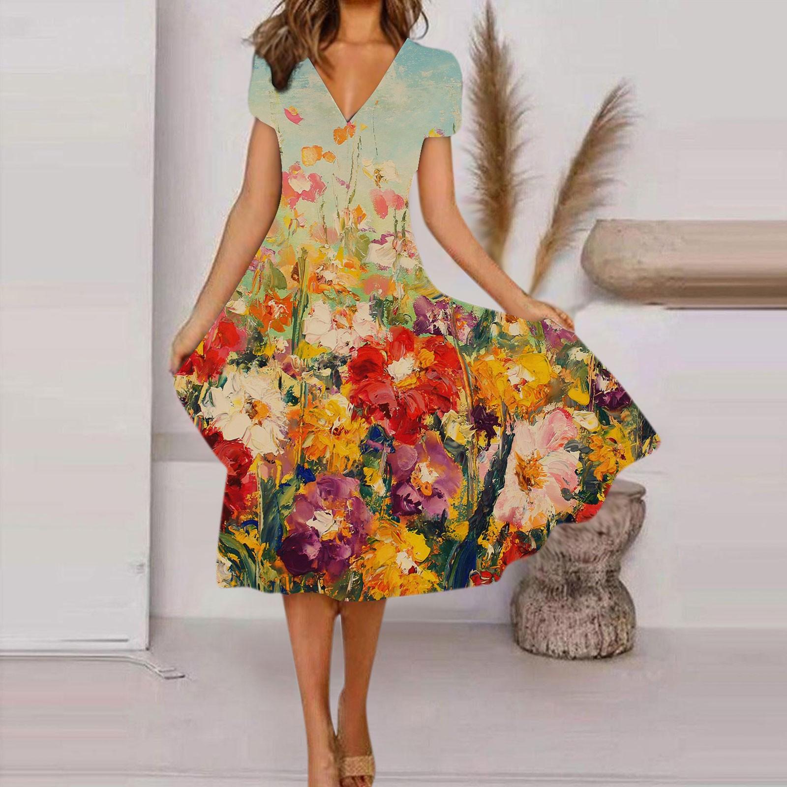 Женское летнее повседневное модное свободное платье с коротким рукавом и v-образным — фото 8