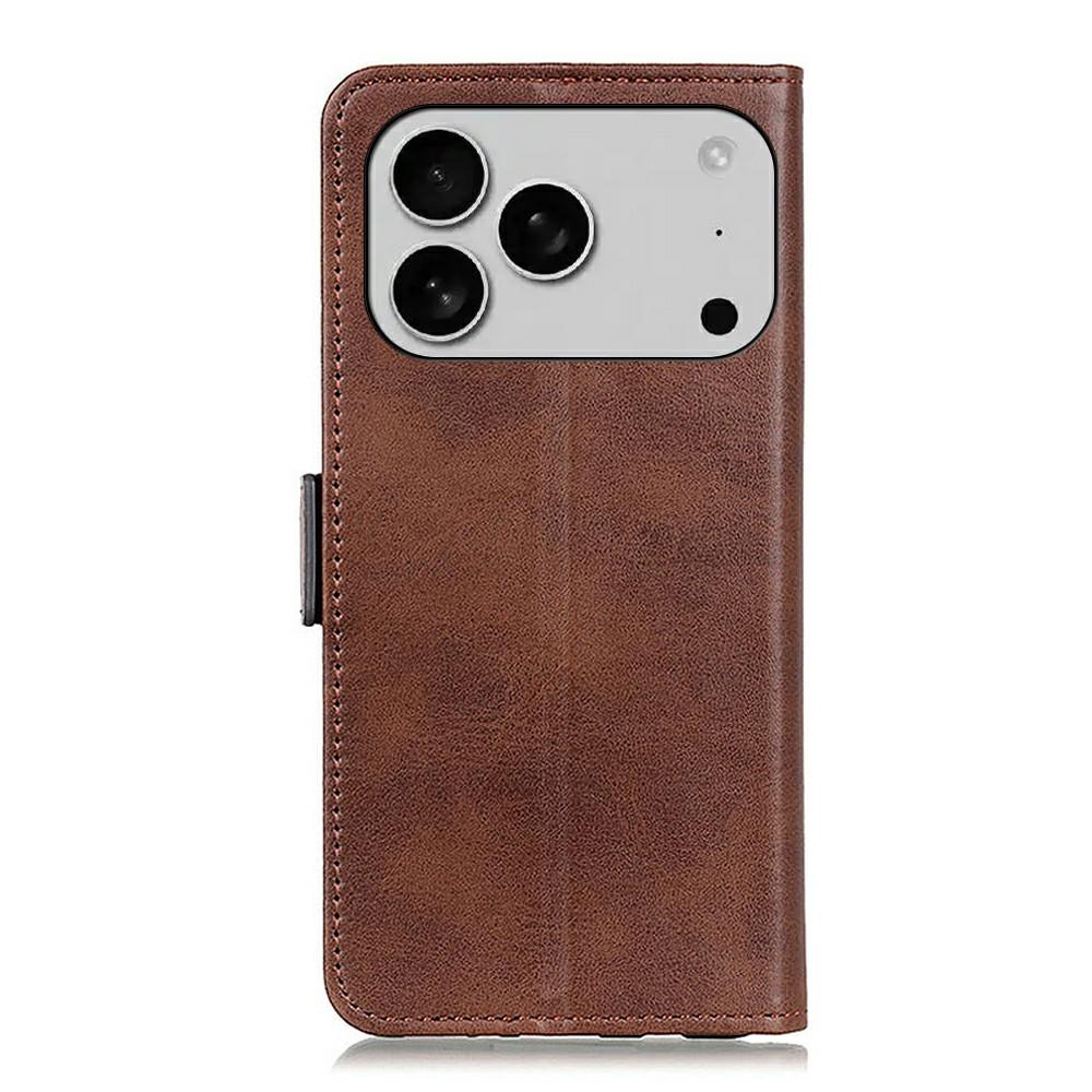 For iPhone 17 Pro Case Stand Cowhide Texture PU Leather Phone Cover