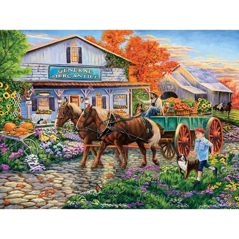 Pictură cu diamant 5D DIY, peisaj, casă, broderie cu diamante, peisaj, punct de cruce, complet rotund, burghiu, decor manual, cadou