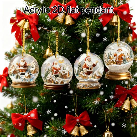 4Pcs Christmas Santa Glass Ball Ornament Winter Holiday Party Xmas Tree Hanging 2D Acrylic