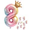 Yorakudo Birthday Balloon Number Party Decorative Balloons 0-9 Crown Decoration 32 Inch Large Balloon Wedding Anniversary Children Adults Rainbow Colo
