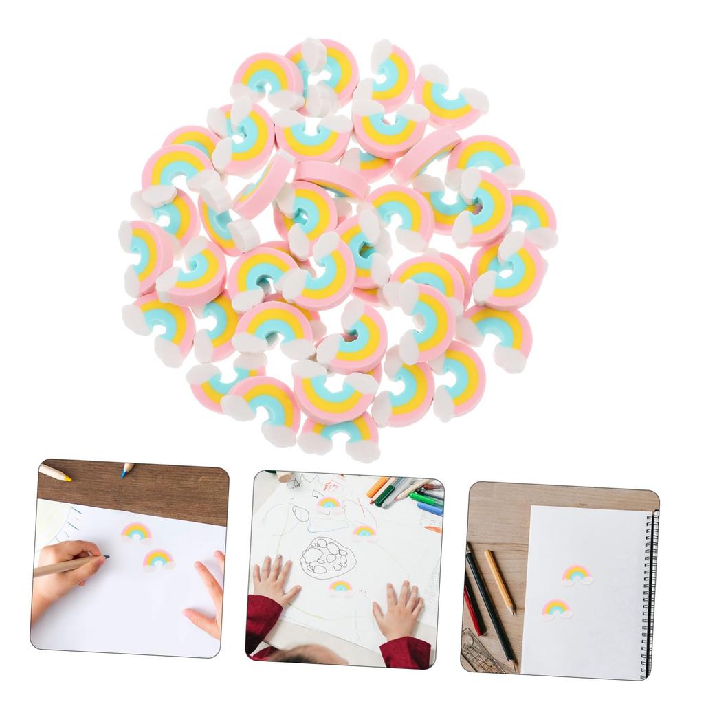 SEWACC Rainbow Mini Size inch x Soft Gentle on Perfect for and Home Colorful and Fun Stationery Gift Erasers, 50-Pack, (1 0.7 inch), Material, Paper,