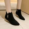 New High Heels, Short Boots, Fleece Cotton Boots, Women's Shoes, Pointed and Thin-heeled Boots