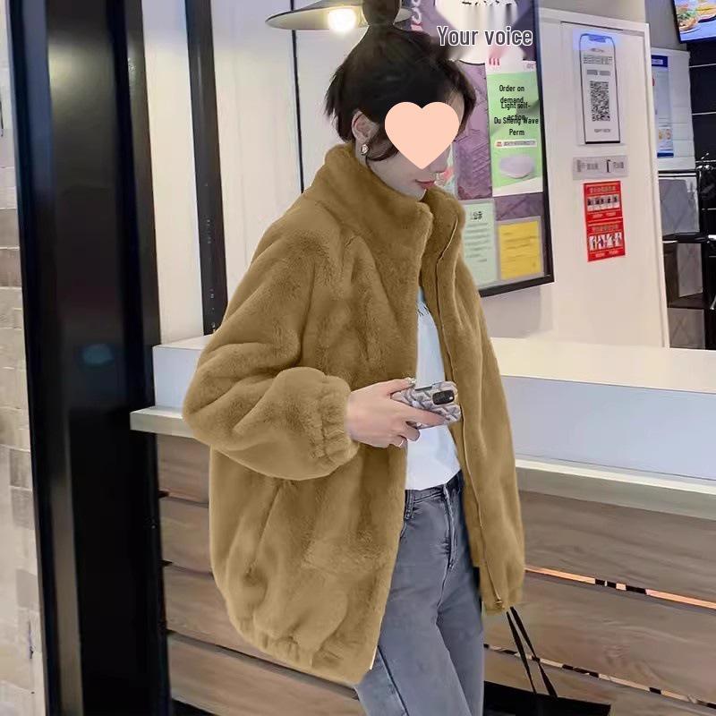 2025 Autumn/Winter Women's Short Hooded Faux Mink Fur Coat with Cotton Padding