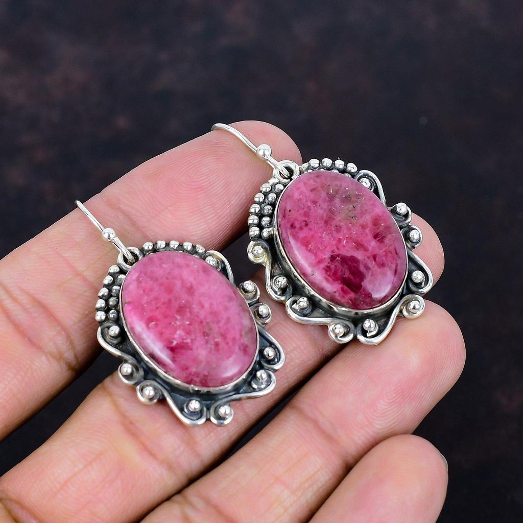 Rhodonite Gemstone Earring Decent Jewelry Handmade Brand New Earrings 925 Sterling Silver Earring Beautiful Rhodonite Jewelry Wedding Gifts