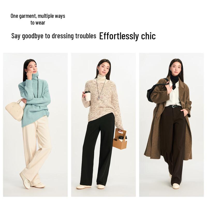 YERAD Women's Fleece-Lined Straight-Leg Wool-Blend Trousers