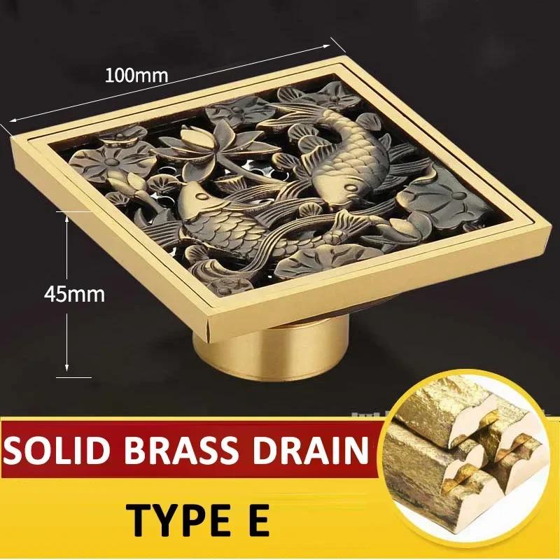 Euro Square Floor Drains Antique Brass Shower Hardware Bathroom Accessories Floor Drain Deodorant Floor Drain Strainer Cover