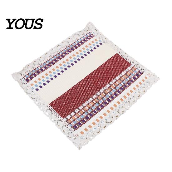 Breathable Office Chair Mat Cotton Linen Pad with Ties, Square Summer Seat Lace Decorative Trim, 15.75" x Washable for Dining Rattan