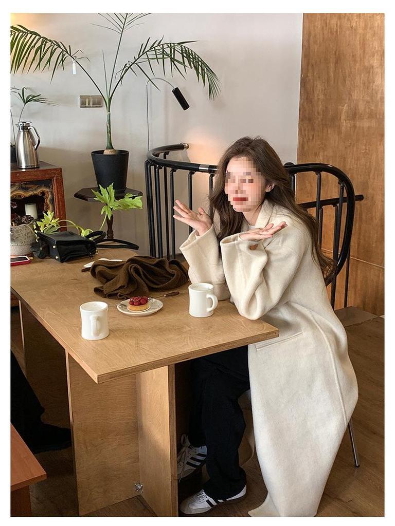 Su Jiu'er Damen Mittellanger Doppelseitiger Wollmantel - Verdickt, Weiß, Winter 2025 Edition