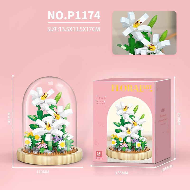 Micro Diamond Block Flower Bricks Rose Carnation Sunflower Tulips Lily Chrysanthem Lotus Cactus Nanobricks Toys Exhibition Booth