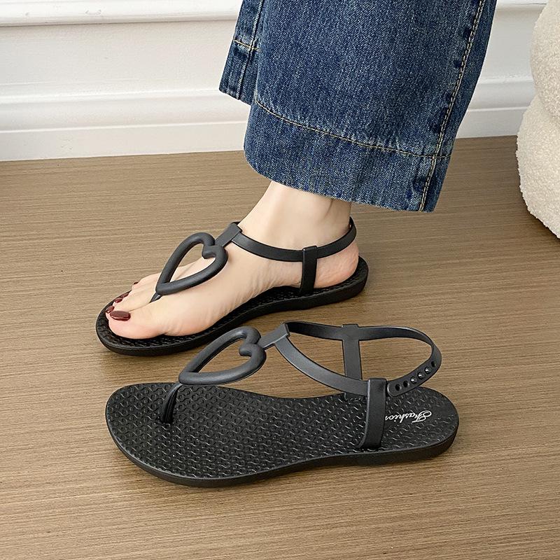Women's Summer Heart Flip-Flops: Non-Slip, Cross-Strap, Flat Sole Beach Sandals.