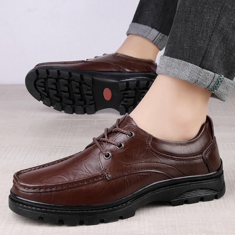 Fashion Genuine Leather Male Comfortable Casual Shoe Classic Men Shoes for Wedding All-match Male Dress Footwear Men's Lace-Up Flats