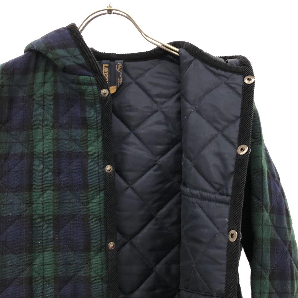 LAVENHAM Check Pattern Hooded Quilted jacket 36 Green x navy Men's Used