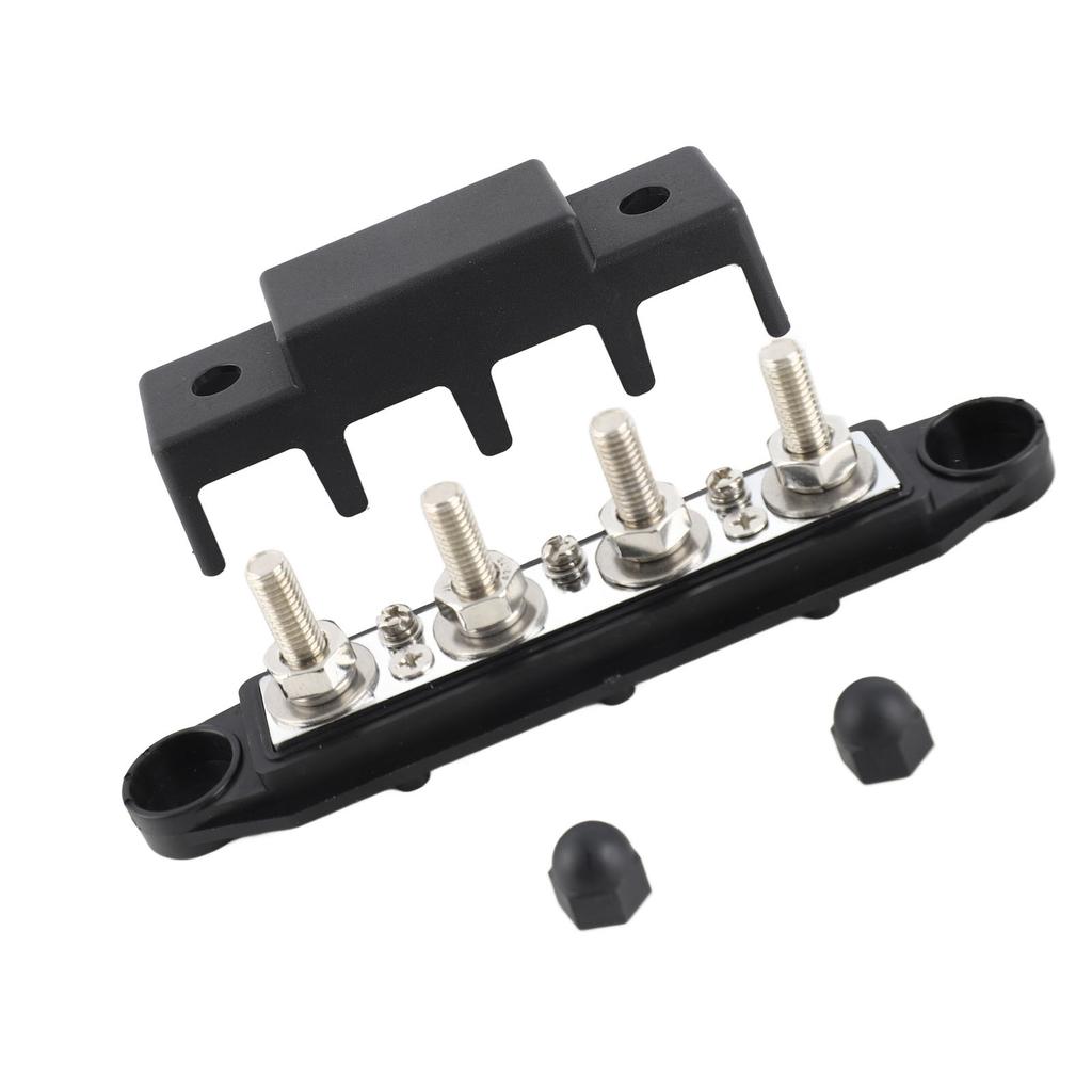 4 Post Power Distribution Block Bus Bar with Cover M8 Terminal Studs 250 Amp Rating for Marine Automotive RV Black
