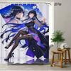 2D Flat Anime Girl Light Blue Hair White Dress Peace Sign Shower Curtain Waterproof Bathroom Decor
