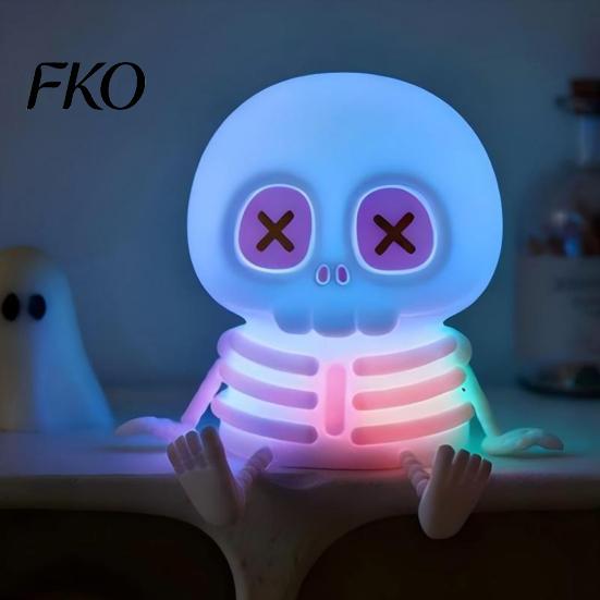 Kids Night Light Halloween Skeleton Light, Silicone Touch LED Bedside Lamp for Kids, Color Changing 8 RGB Dimmable Warm Desk Decor Bedroom Adjustable