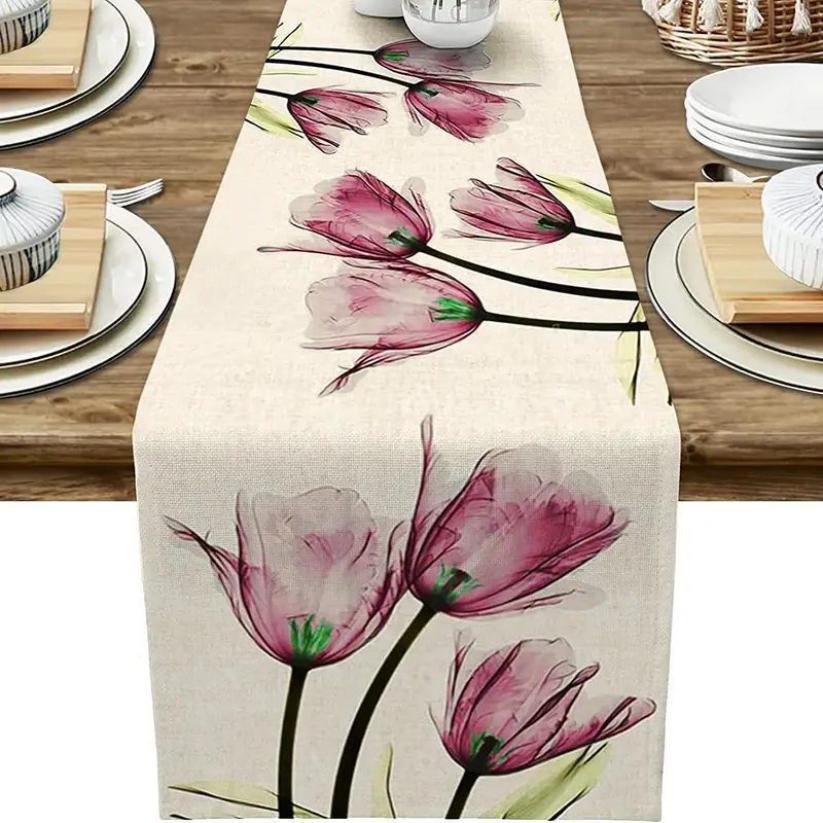 Tulip Linen Table Rustic Farmhouse Style Table Runner 13X70 Inch,Kitchen Dining Table Decoration for Indoor Outdoor Home