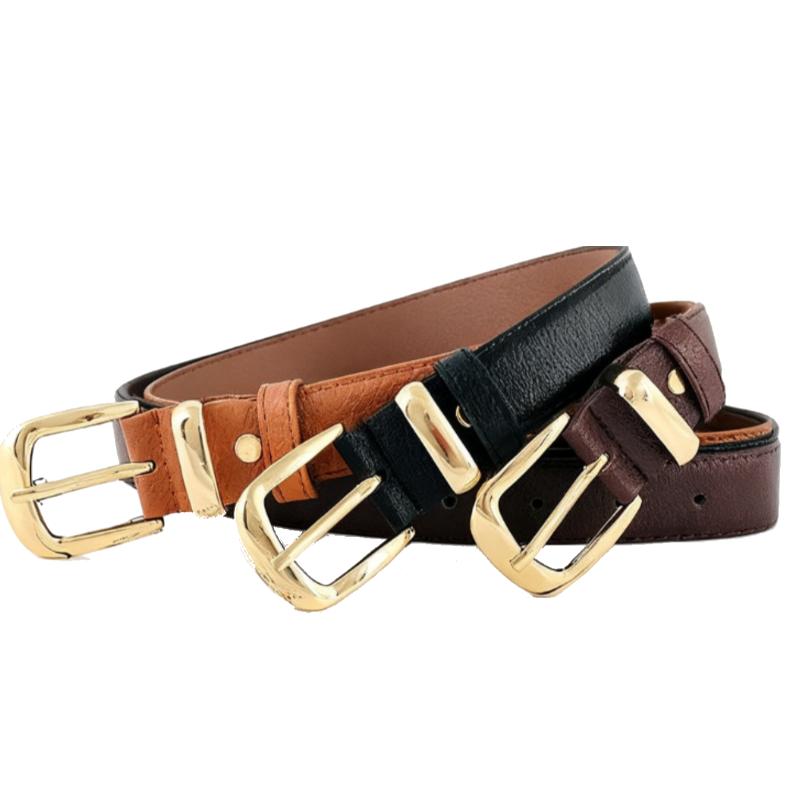 Korean-Style Versatile Belt for Jeans and Dresses Women’s Pin-Buckle Belt Light Luxury Niche Retro Gold-Buckle Leather Belts