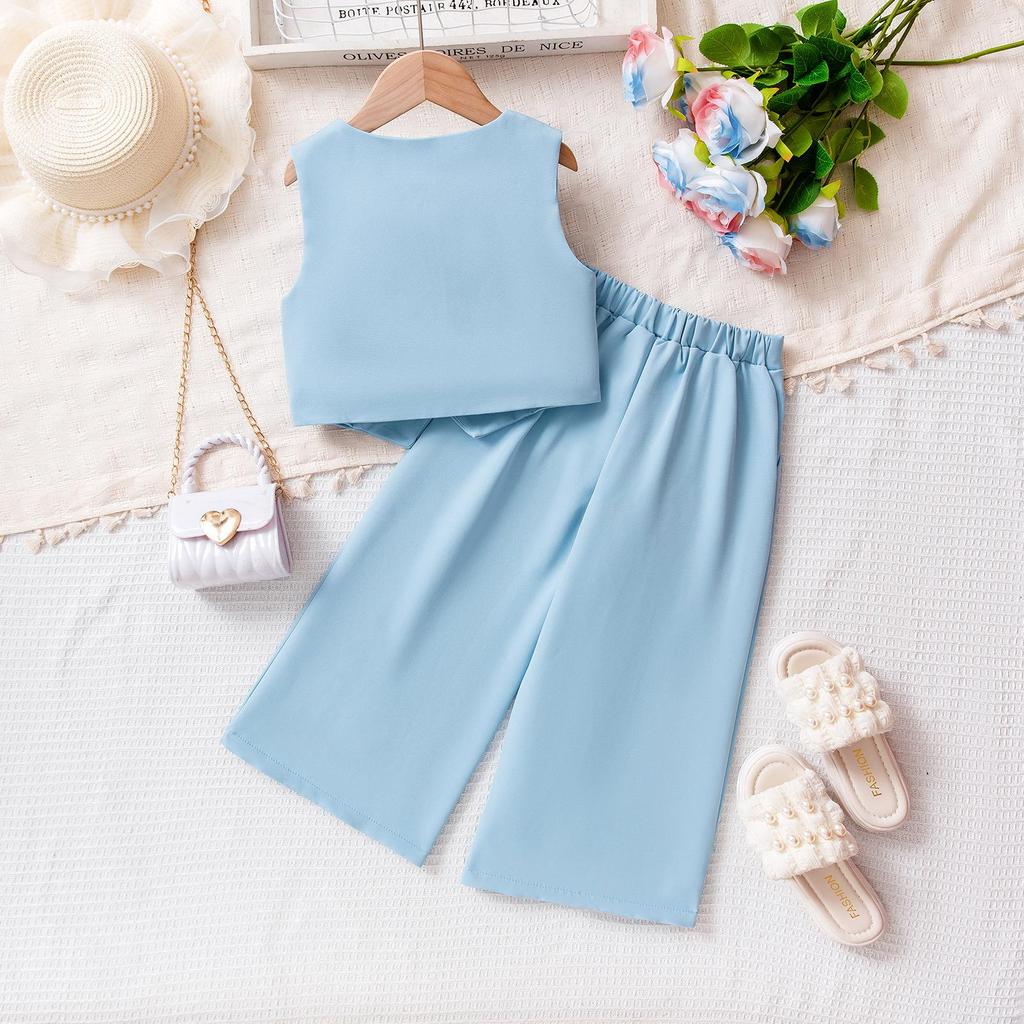 Summer Children's Sleeveless Waistcoat and Trousers Suit Set for Girls