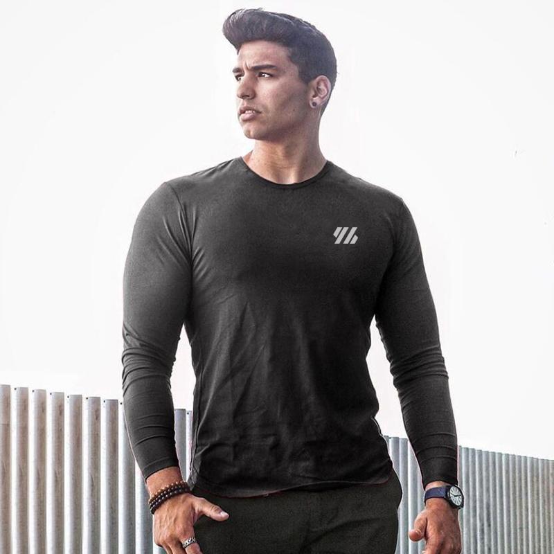 Muscleguys Men Running Slim Fit T-shirt Long sleeves Sports Tees Gym Fitness Sweatshirt Male Jogging Tracksuit Cotton Athletic Shirt Tops