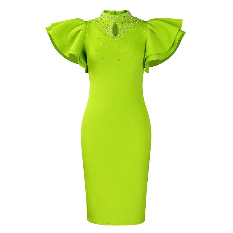 

Женское новое модное сексуальное платье для вечеринки с рукавами-лепестками лотоса и бусинами, африканское платье S