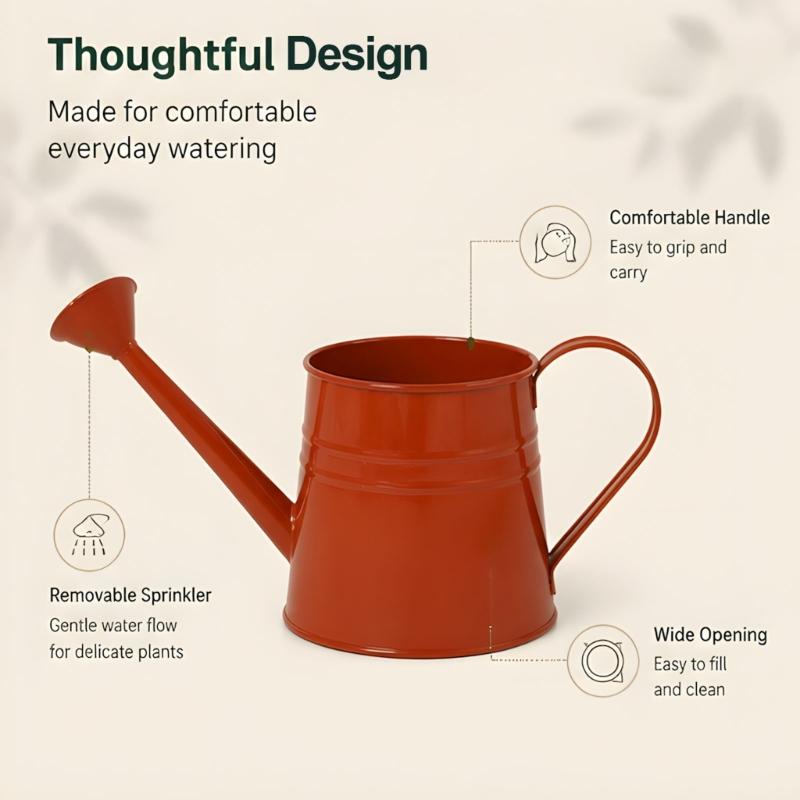Indoor Watering Can With Long Angled Neck, Metal Watering Pot With Sprinkle Rose for Herb Pots and Small Garden Container Use Indoors