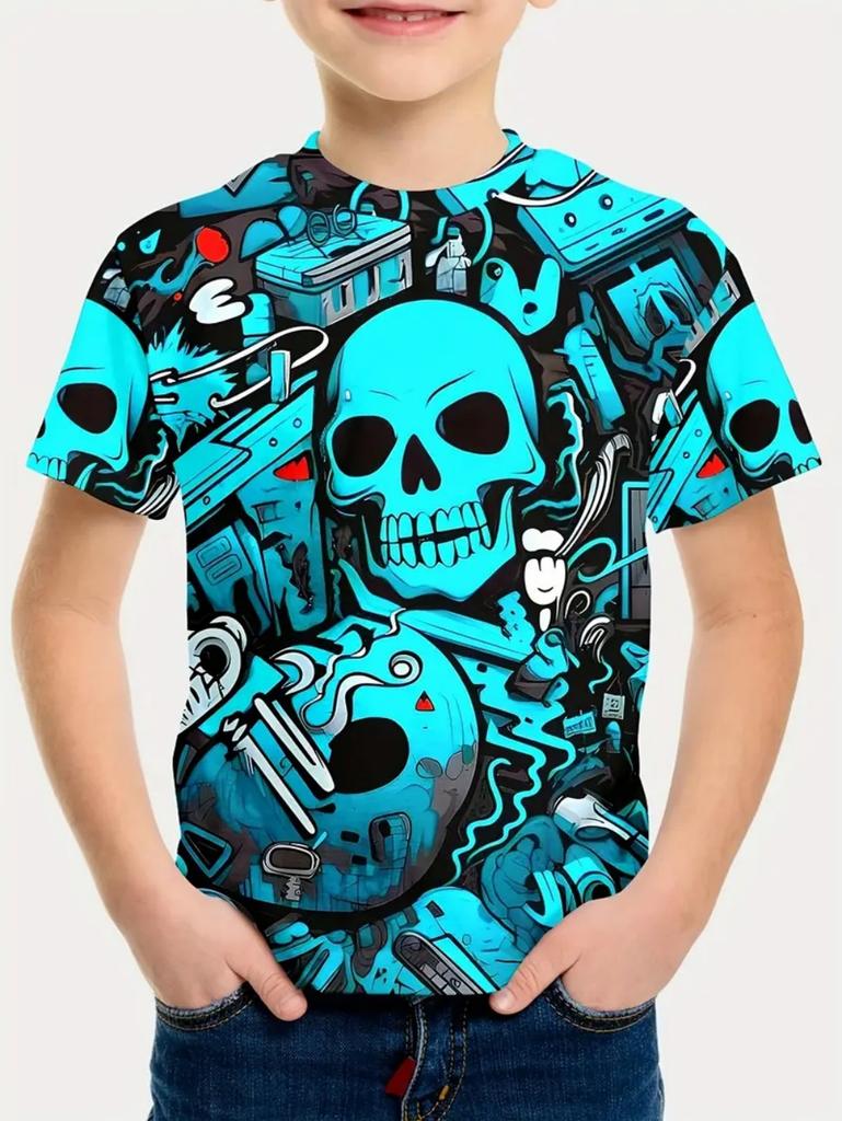Halloween Boy's T-Shirt Pumpkin Pattern Summer Short Sleeves Skull Fashion Print Kids Tops 2-10y Party Gift Children's Clothing