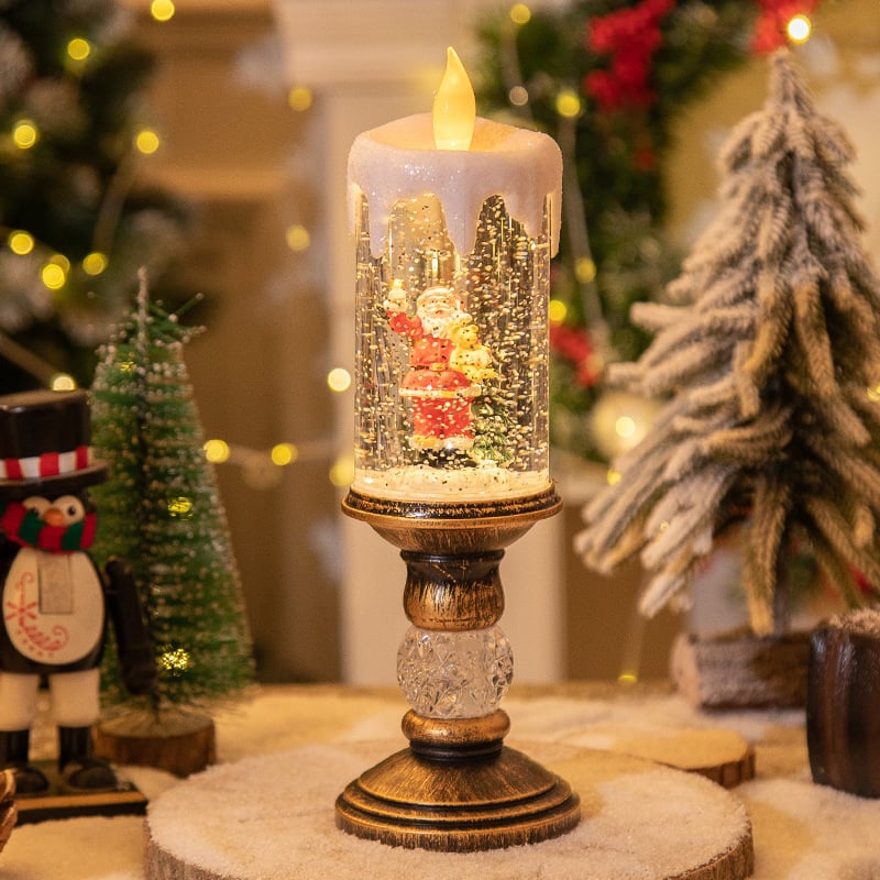 Christmas Water-Filled Candle Lamp - Crystal Glitter Holiday Decor with Safe LED Lights, Festive Table Centerpiece