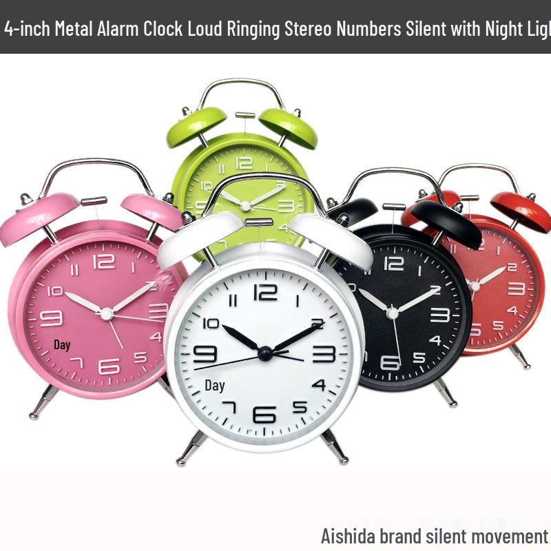 4-Inch Metal Silent Alarm Clock with Night Light - Ideal for Students and Children, Desktop Charging Silent Alarm Clock