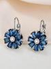 1 Pair Blue Flower CZ Zirconia Hoop Earrings for Women Girl Daily Wear Party Wedding Gift