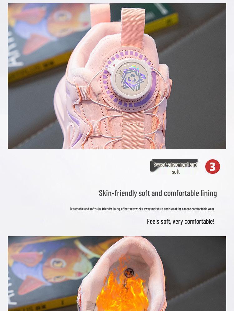 2024 Spring Girls' Spinning Button Sports Shoes - Trendy Dad Style, Soft Sole, White for Kids