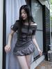 Eogeulliswedou Asymmetric Rib Off-Shoulder Top (Charcoal)