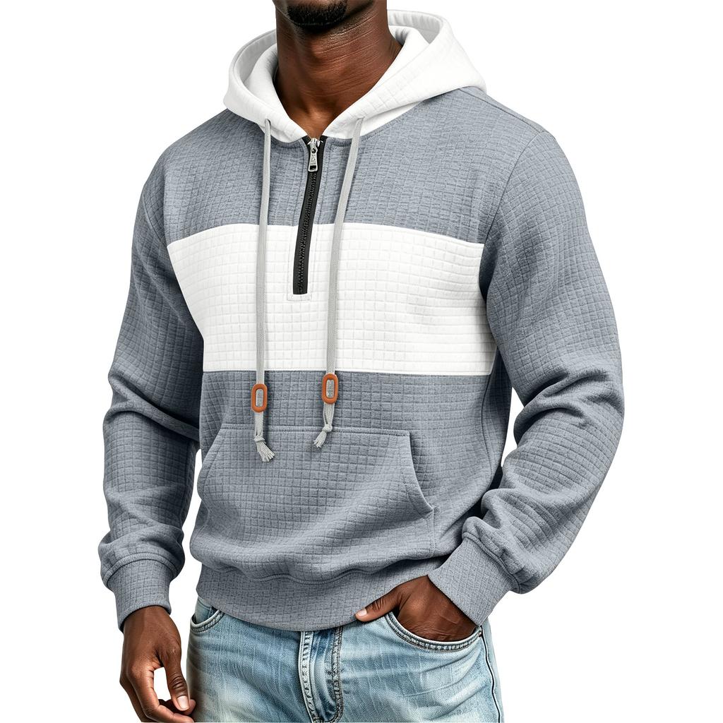 Men's Knit Half Zip Hoodie Casual Color Block Winter Pullover