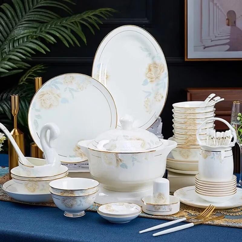 Shangxingzhishi 62-Piece High-End Chinese Ceramic Dinnerware Set