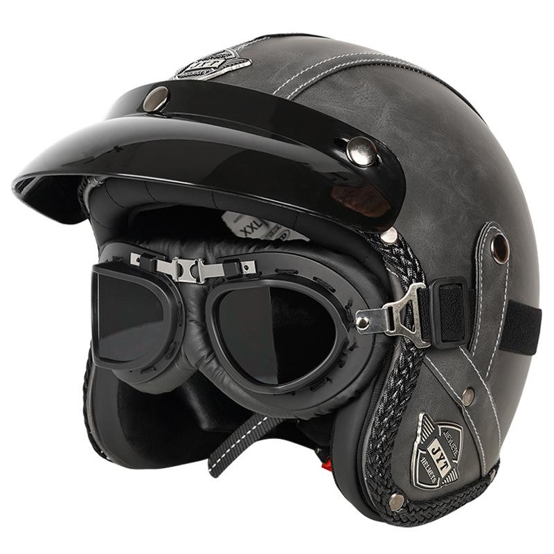 Casco de motocicleta Harley Prince Cruiser retro con certificación 3C, de cuero, para hombre y mujer, para todas las estaciones, para motocicleta eléctrica, 3/4/5