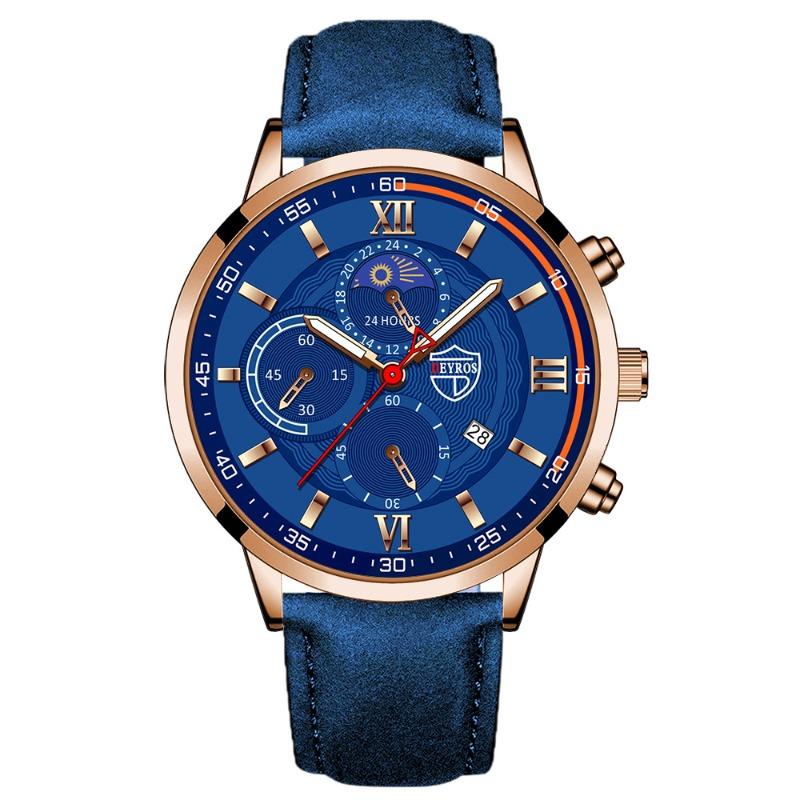 DEYROS Men's Watch Fashion Men's Business Leather Calendar Watch Men's Student Luminous Quartz Watch