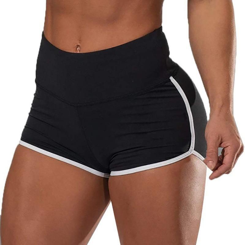 New Summer Women's Large Size Sexy Solid Color High Waist Hemming Color Matching Sports Running Tight Hip Shorts