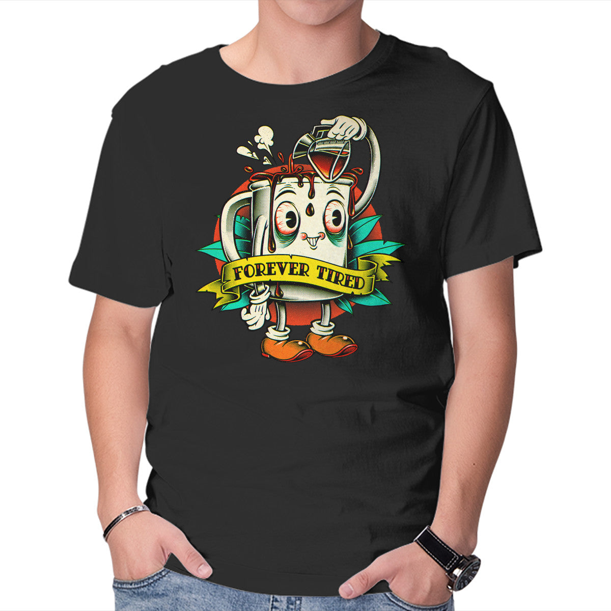 Unisex Crew Neck T-Shirt Forever Tired Graphic Short Sleeve Casual Tee XL