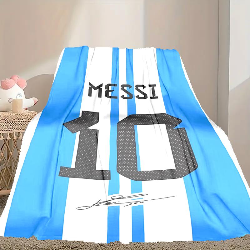 Football Star Messi Pattern Blanket, Cozy Blanket for All-Season Comfort on Sofas, Beds, Office, Car, Camping and Travel