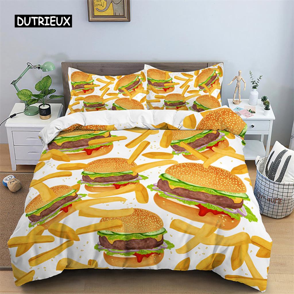 Hamburger Bedding Set Snack Pattern Duvet Cover Twin King For Kids Adults Decor Microfiber 3D Donut Quilt Cover With Pillowcases