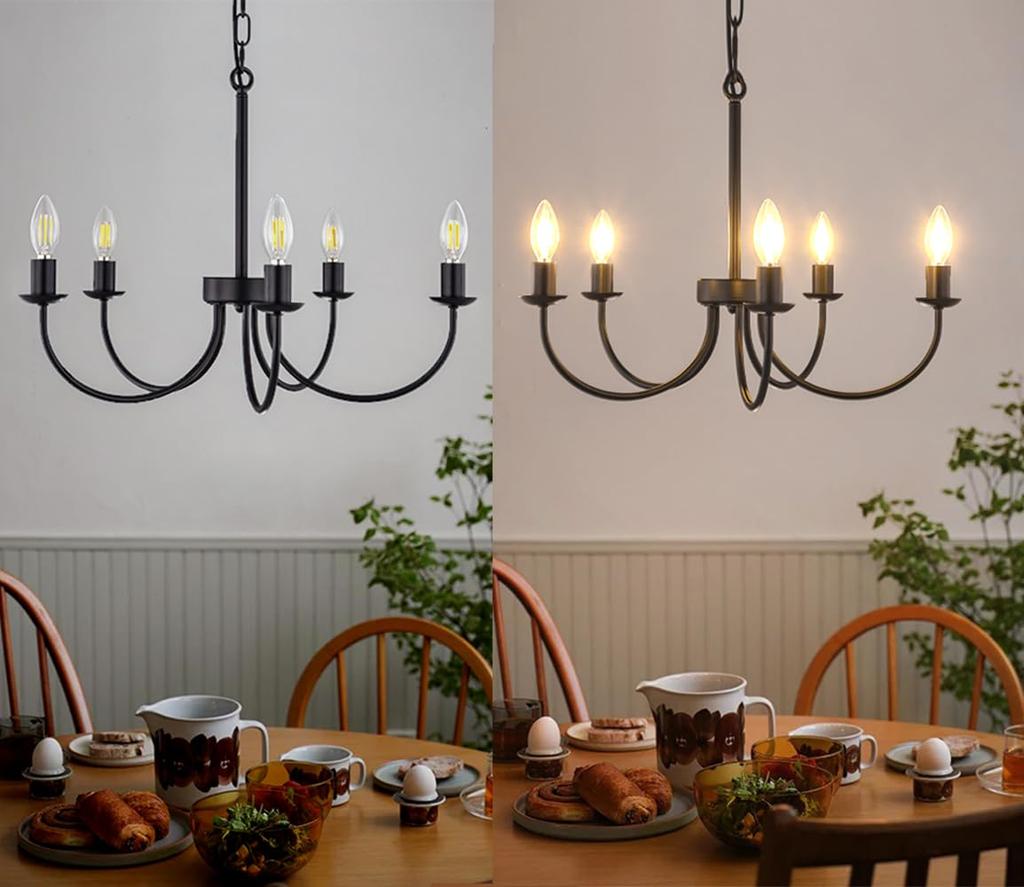 Chende Retro 6-Light Chandelier, LED Compatible, Living Room Lighting, Ceiling Lighting, Pendant Light, Stylish Black Ceiling, Antique Bulb, Princess