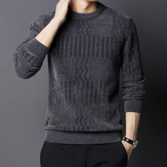 Men Thickened Sweater Casual Round Neck Long-sleeve Knitted Top Warm Pullover Knitwear for Autumn Winter Work Street