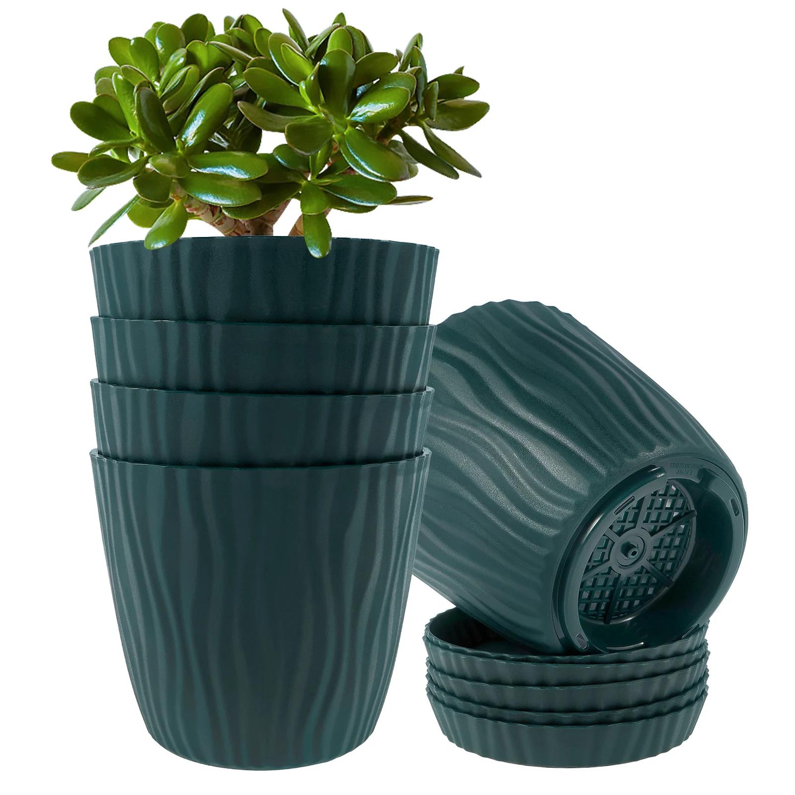 

5Pcs Set Flower Pot PP Vegetation Pots with Drainage Holes and Saucers Thickened Multipurpose Succulent Pots for Indoor&Outdoor M