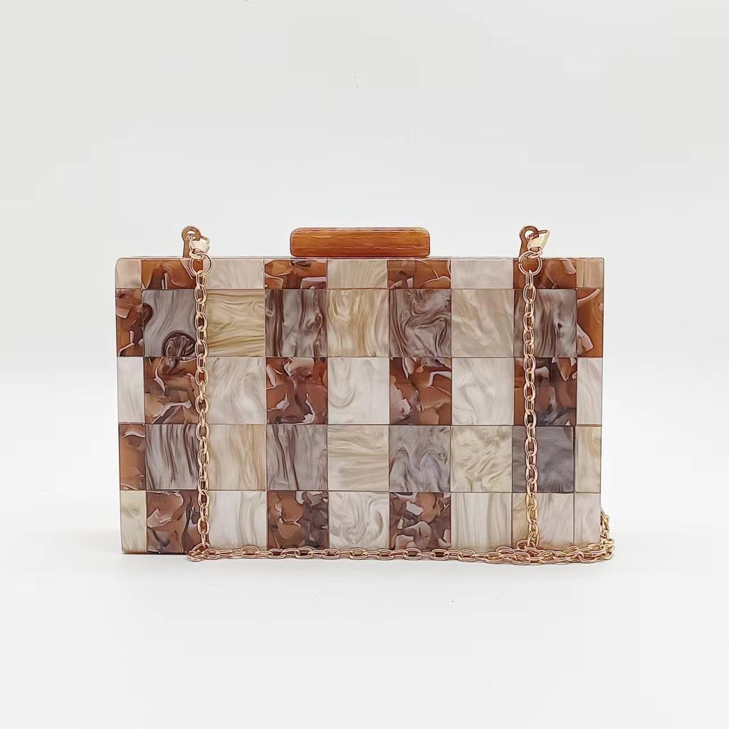 Plaid Pattern Multi-Color Patchwork Acrylic Dinner Bag Small Square Crossbody Shoulder Chain Women'S Bag