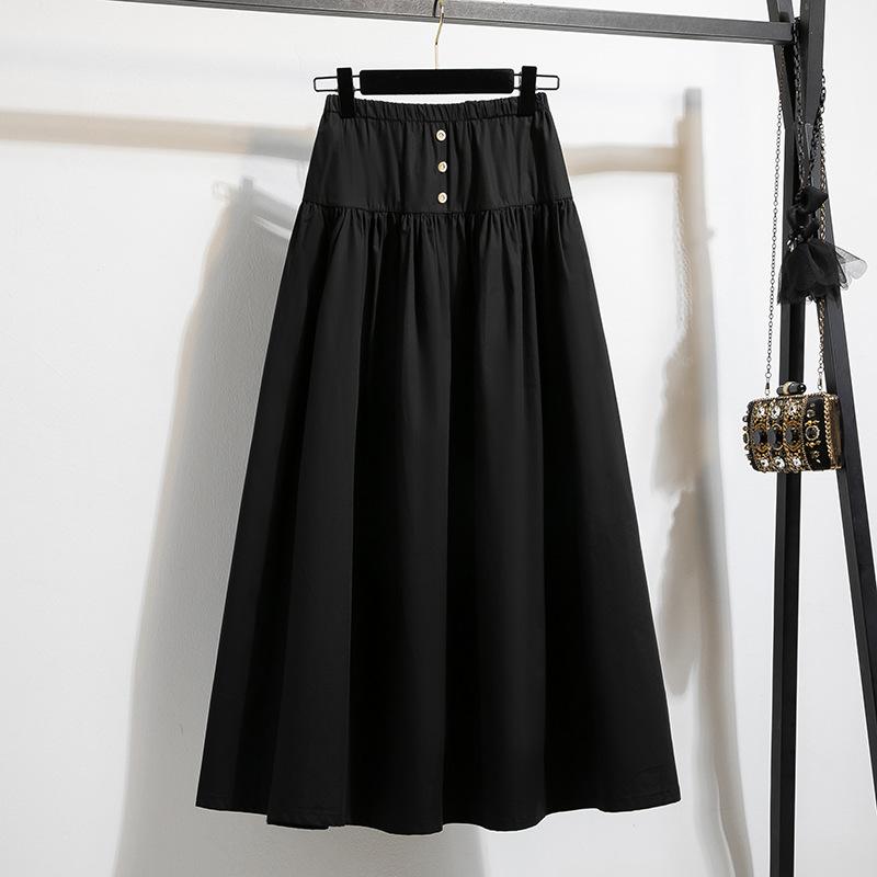 Korean Style Fashion Ladies Retro Three-button Skirt Women's Versatile High Waist Long Skirt