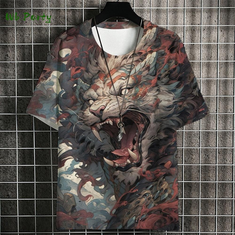 Animal Graphic Men's T-Shirt Fashion Ukiyo-E Print Men's Tops Summer Trend Short Sleeved 3D Printed Casual Loose Men's Clothing