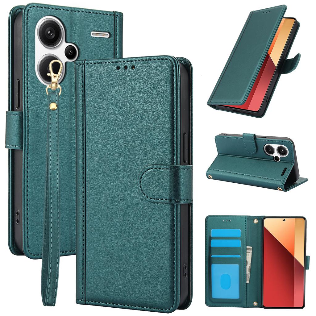 SY-003 For Xiaomi Redmi Note 13 Pro+ 5G Case PU Leather Stand View Phone Wallet Cover with Hand Strap